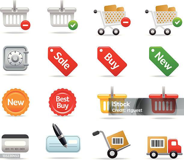 Icone Dello Shopping - Immagini vettoriali stock e altre immagini di Carrello della spesa - Carrello della spesa, Cassetta, Cesta per la spesa