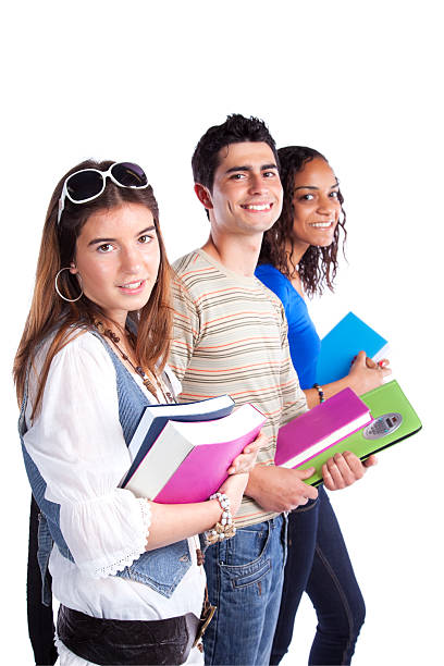 Three teenage students stock photo