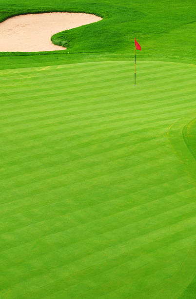 golf verde - sports flag high angle view putting sand imagens e fotografias de stock