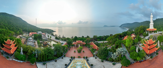 Panoramic photo of Ho Quoc Pagoda, a famous spiritual temple on Phu Quoc Island
