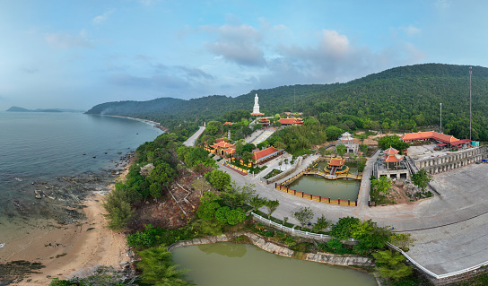 Panoramic photo of Ho Quoc Pagoda, a famous spiritual temple on Phu Quoc Island