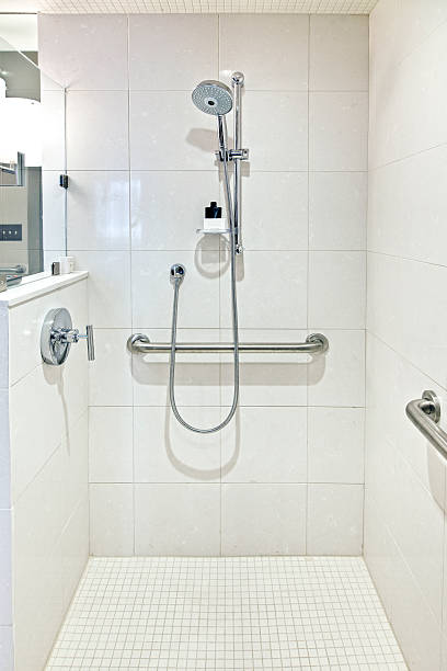 A luxury shower in a white bathroom stock photo