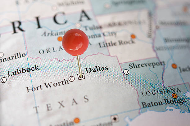 Dallas on a map with pin stock photo
