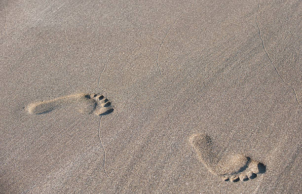 Series of Foot Prints in Sand stock photo