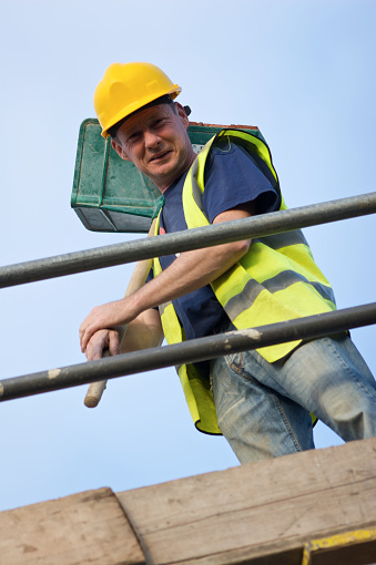 Hod Def Bricklayer Holding Full Hod On Construction Site Stock Photo - Download ...