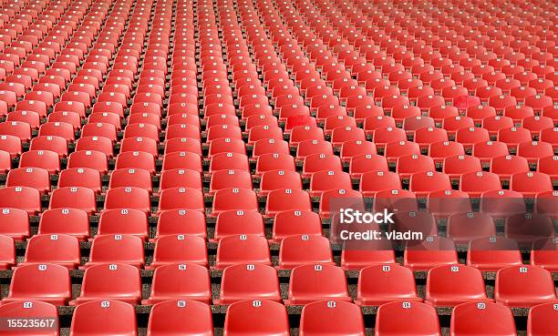 Empty Bleachers Stock Photo - Download Image Now - Stadium, Red, Seat