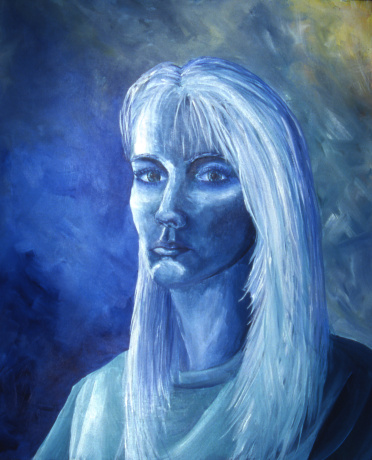 Acrylic self portrait done in the Blue Period style.