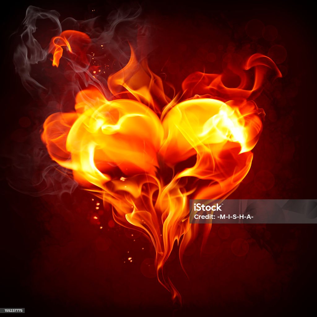 Heart made from orange and red flames Burning heart Heart Shape Stock Photo
