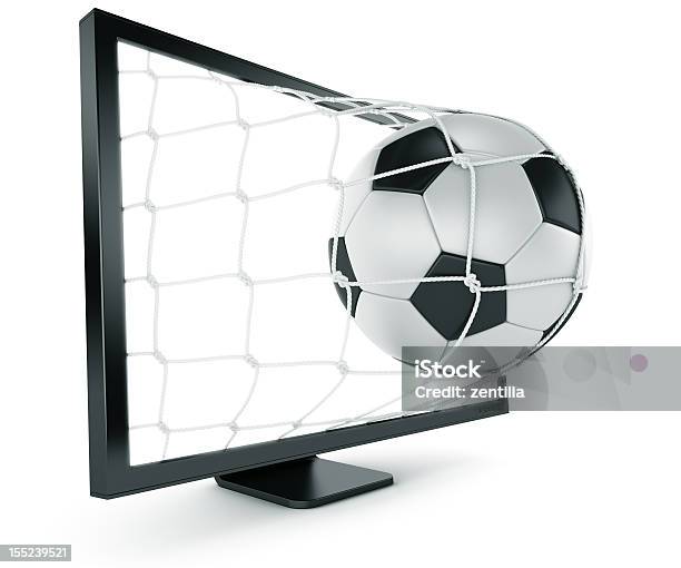 Fußball Ball Coming Out Stockfoto und mehr Bilder von Computerbildschirm - Computerbildschirm, Digital generiert, Dreidimensional