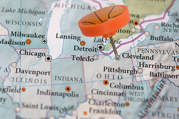 istock Cleveland on a map with basketball pin 155239530