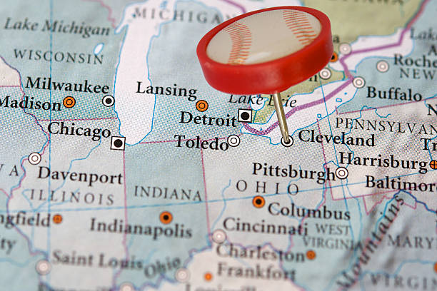 istock Cleveland on a map with football pin 155239531