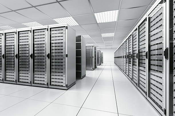 Server room 3d rendering of a server room with white servers server room stock pictures, royalty-free photos & images