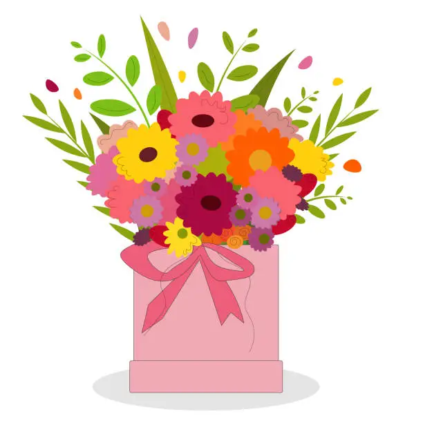Vector illustration of Bouquet of flowers, yellow, pink and orange, isolated on white background