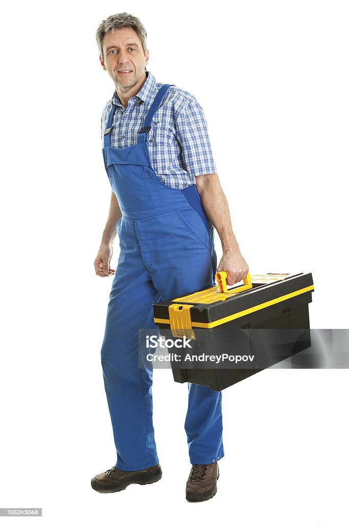 Serviço confiante homem com caixa de ferramentas - Royalty-free Adulto Foto de stock