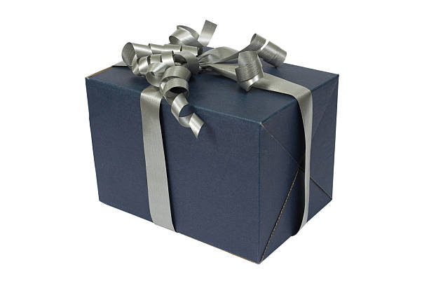 istock Blue Gift Box with gray Satin Ribbon Bow 155244214