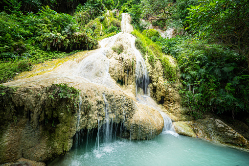 Beautiful Huay Maekamin Waterfall Erawan National Park in the West of Thailand. 7th level