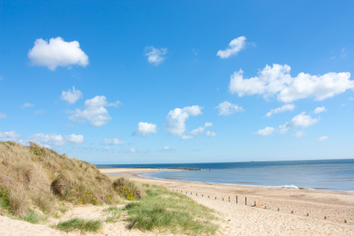 Beach at caister on sea in norfolk in springtime