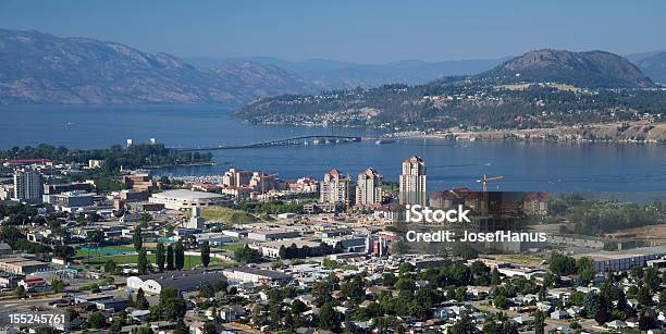 Kelowna And Okanagan Lake Stock Photo - Download Image Now - Kelowna, Bridge - Built Structure, City