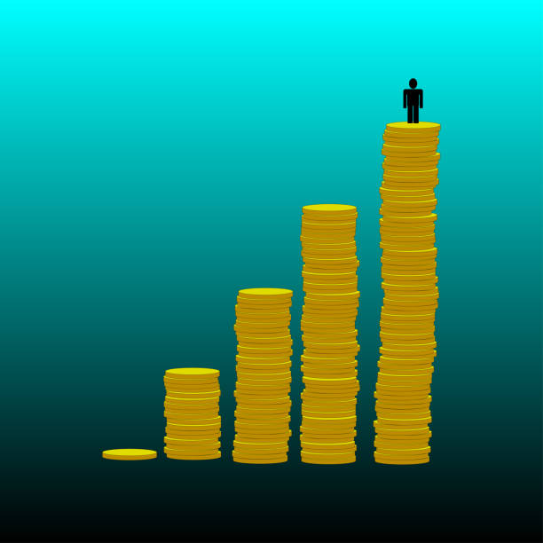 istock Man icon standing on a gold coin. Financial business success concept. 1552463453