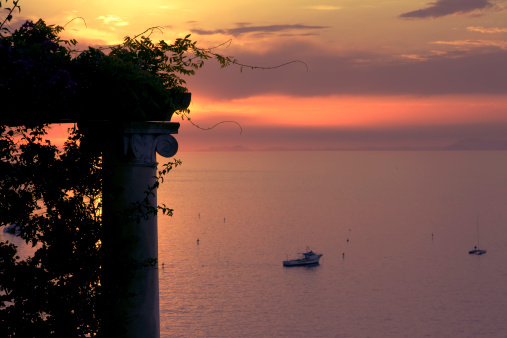 Sunset at the southern Italian Sorrento, situated at the bay of Naples  