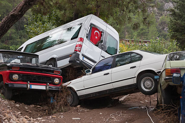 Crashed Cars after Flood Disaster - Olympos, Turkey, Asia  