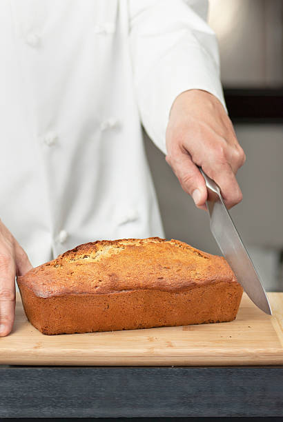 Chef Starting To Slice Banana Bread