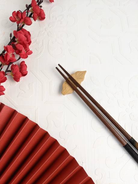 white and red theme with sushi and chopstick