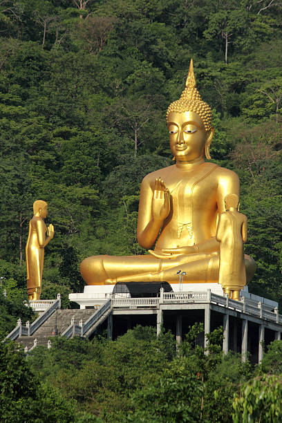 La statue de Bouddha géant en or dans la forêt - Photo