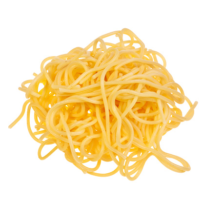Cooked, fresh spaghetti isolated over white background.