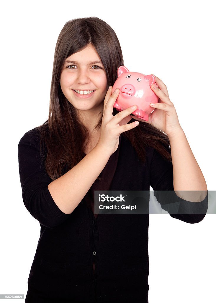 Encantadores preteen Chica con caja de dinero - Foto de stock de Adolescencia libre de derechos