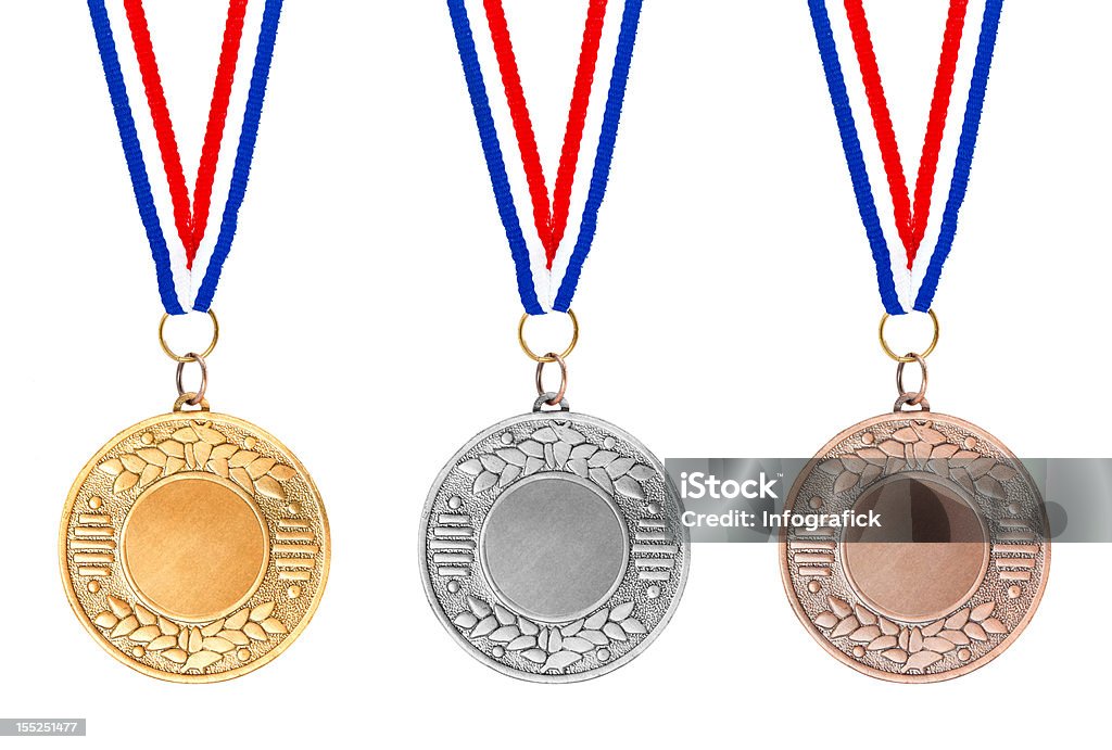 Medaglie d'oro argento bronzo - Foto stock royalty-free di Medaglia d'oro