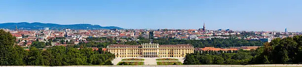 Schonbrunn palace panorama in Vienna Austria.