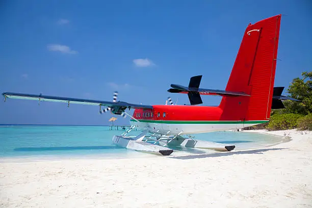 Photo of Red sea plane on a tropical beach