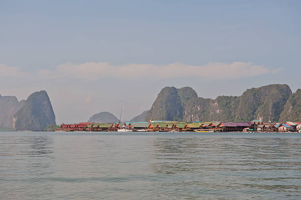 village on island, Thailand. """Panyee"" famous village on island and blue sky at Phang Nga province the south of Thailand    " phang nga province stock pictures, royalty-free photos & images