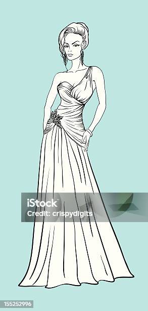 Jovem Mulher Em Um Vestido De Noiva - Arte vetorial de stock e mais imagens de Adulto - Adulto, Azul, Beleza