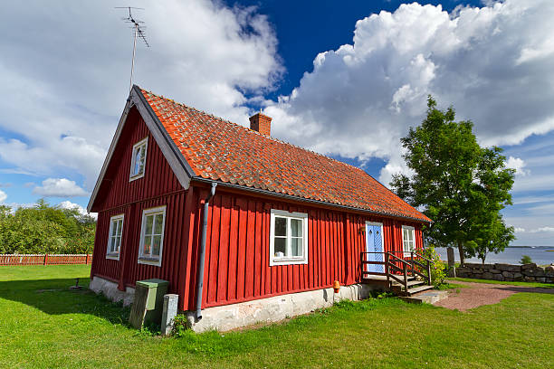 istock Traditional red Swedish cottage house 155253296