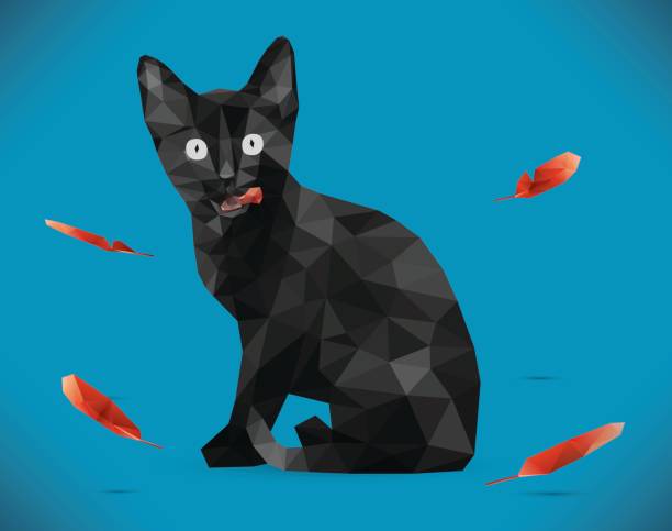 Triangle Cat Triangle Cat and red plumage birds. cat origami stock illustrations