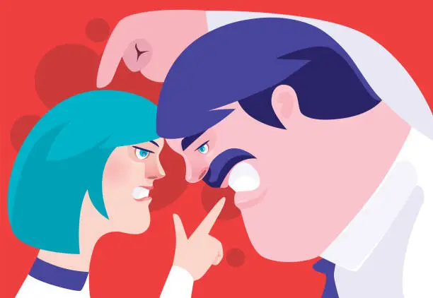 Vector illustration of couple arguing and pointing fingers