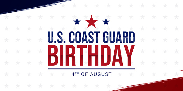 U.S. Coast Guard Birthday, Landscape greeting card with American Flag colors and typography