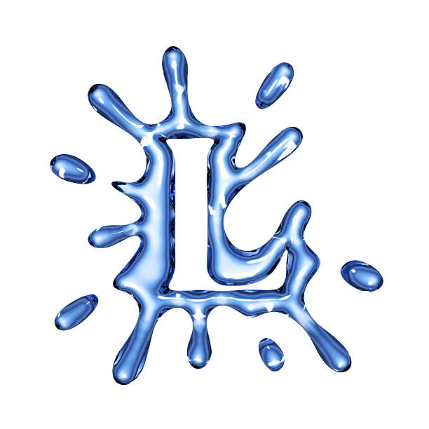 blu acqua splash lettera l - letter l water typescript liquid foto e immagini stock