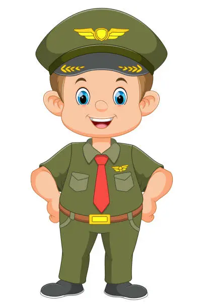 Vector illustration of Cartoon smiling military character on white background