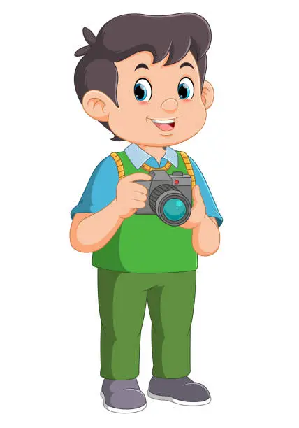 Vector illustration of Vector cartoon style character of young photographer