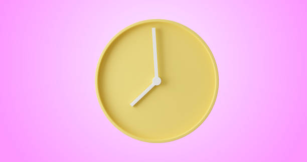 istock 3d render yellow Clock icon isolated on pink background. 1552608754