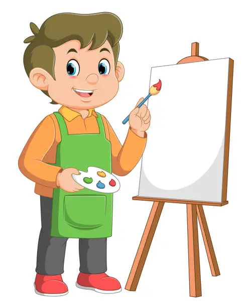 Vector illustration of Cartoon boy painting on white background