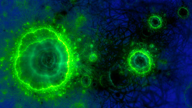 Bioluminescent jellyfish or micro organisms, abstract fractal art background.