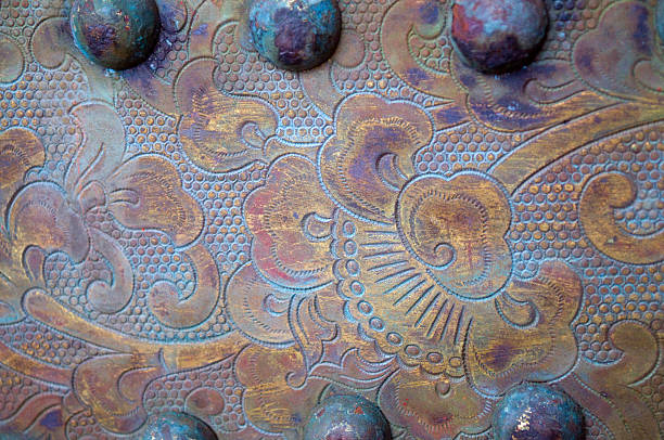 Ancient Textured Brass Hinge stock photo