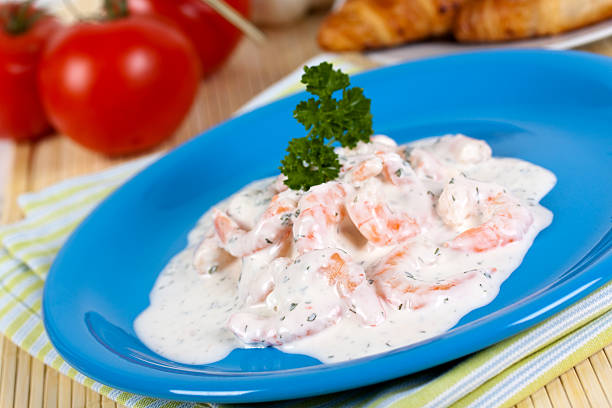 prawn salad with yogurt cream.