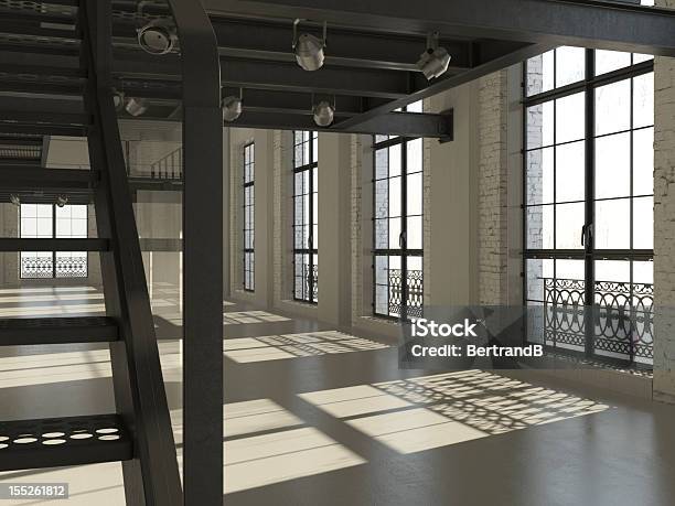 White Minimalist Loft Interior Stock Photo - Download Image Now - Shiny, Concrete, Apartment