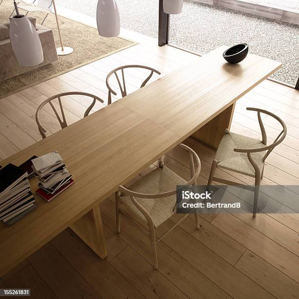 Modern Living Room With Table And Chairs Stock Photo - Download Image Now - Oak Wood - Material, Parquet Floor, Dining Room