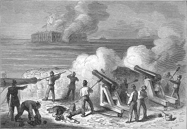 atak na fort sumter-wojna secesyjna grawerunek - civil war stock illustrations